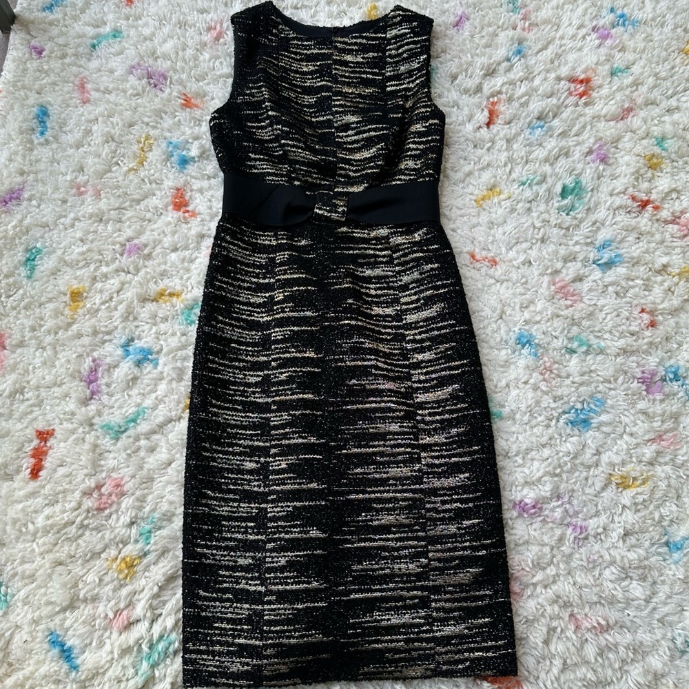 Carolina Herrera | Black And Gold Wool Blend Sheath Dress
